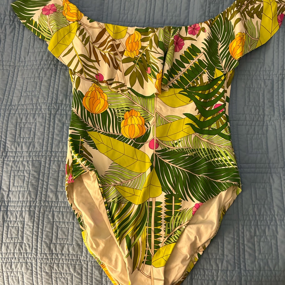Trina Turk off the shoulder, one piece bathing suit